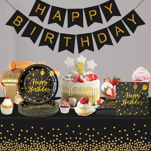 30% Off Black Gold Birthday Party Plates Set for 35 Guests - Image 7