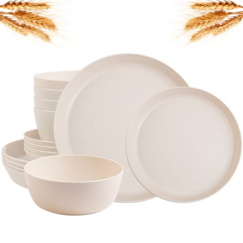 Plastic Dinnerware Set: 12-Piece Unbreakable Wheat Straw Plates, 17% Off