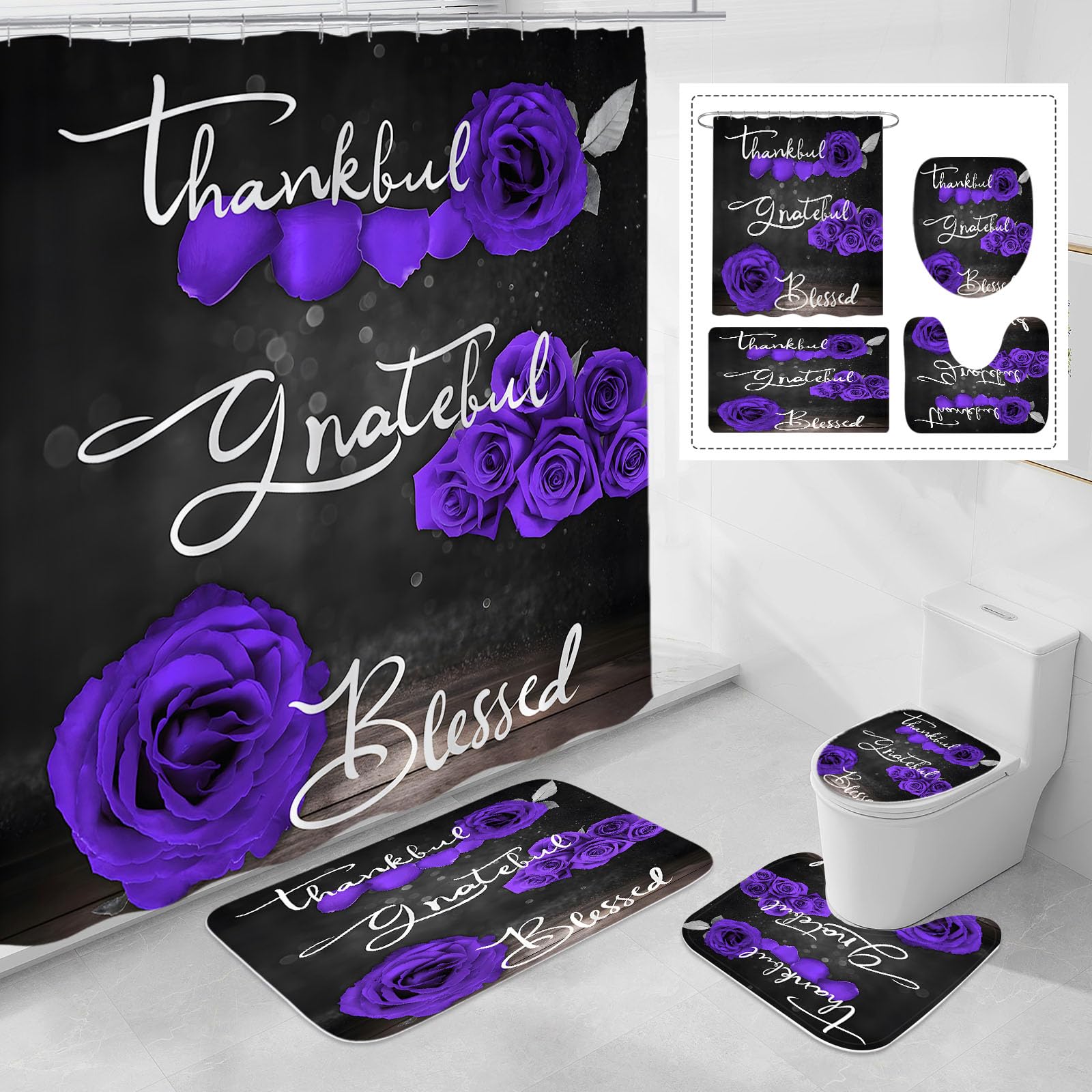 42% Off Litabel Purple Rose Shower Curtain Set
