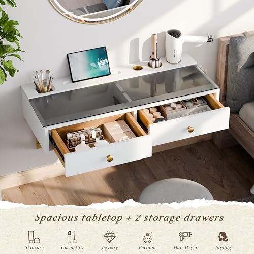 50% Off IEO 31.5" Floating Glass Vanity Desk - Image 3