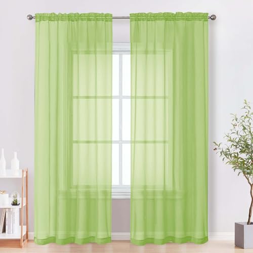 OVZME Sheer Curtains 84 Inches Long 2 Panels Set, Light Filtering Transparent Lightweight Soft Window Treatment Panels for Study Room Living Room Guest Room, Each 42W x 84L Inches, Lime - Image 2