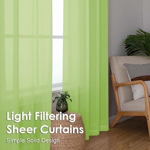 OVZME Sheer Curtains 84 Inches Long 2 Panels Set, Light Filtering Transparent Lightweight Soft Window Treatment Panels for Study Room Living Room Guest Room, Each 42W x 84L Inches, Lime - Image 7
