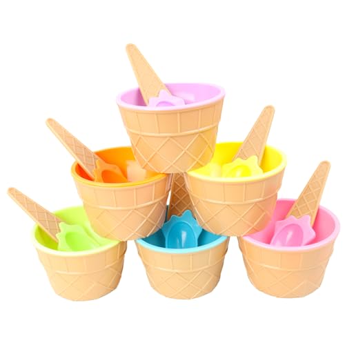 6 PCS Reusable Plastic Ice Cream Bowls with Spoons