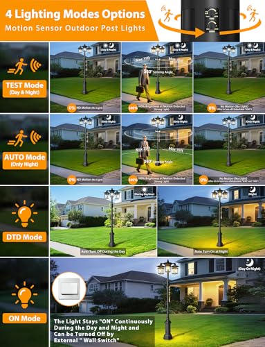 16% Off APOTO 3-Head Motion Sensor Lamp Post - Image 5