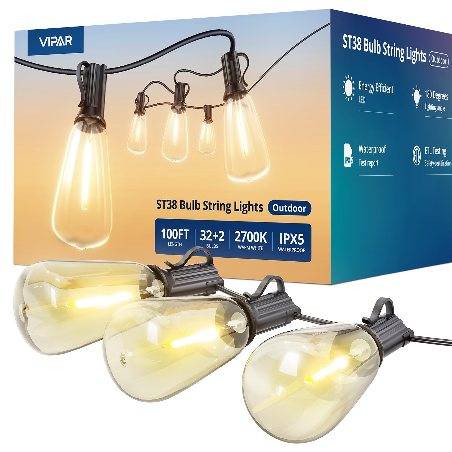 30% Off VIPAR 100ft Outdoor LED String Lights
