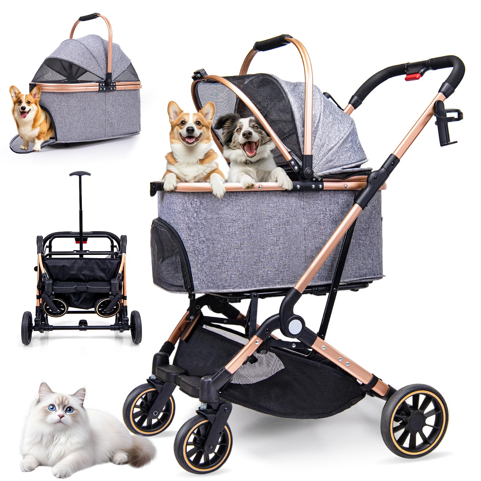 50% Off 3-in-1 Pet Stroller for Medium Dogs & Cats