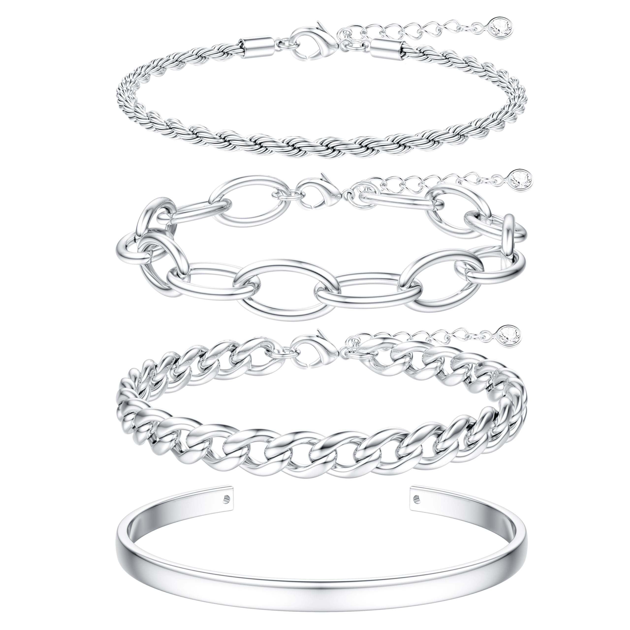 50% Off TEN MIRO Chunky Silver Bracelet Set for Women