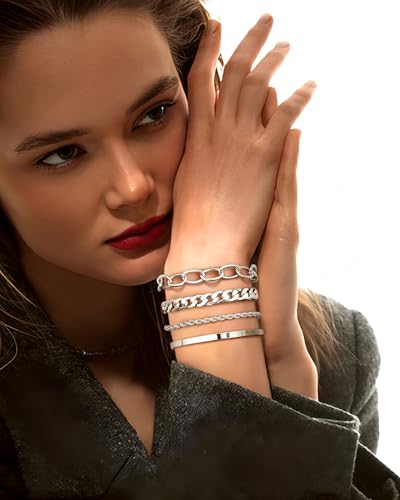 50% Off TEN MIRO Chunky Silver Bracelet Set for Women - Image 7