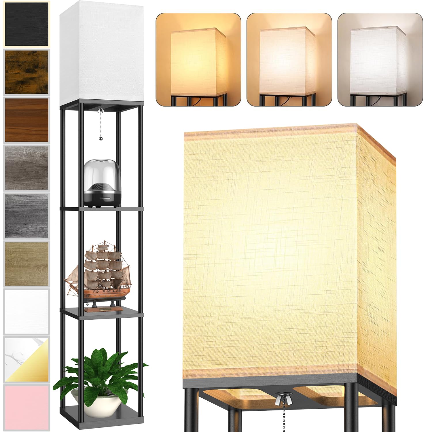 40% Off PARTPHONER Floor Lamp with Shelves + Free Bulb