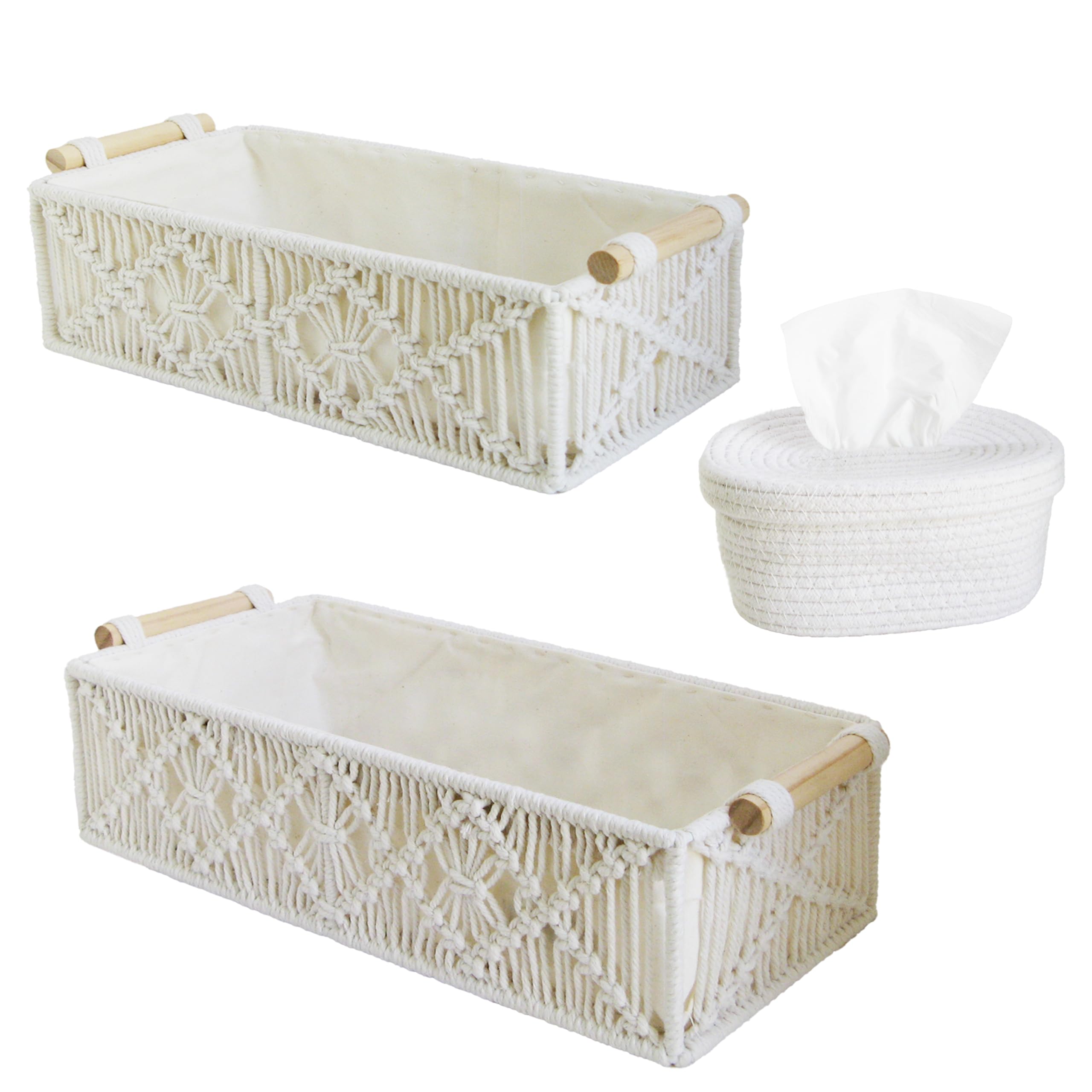 50% Off! Macrame Storage Basket & Tissue Box Set