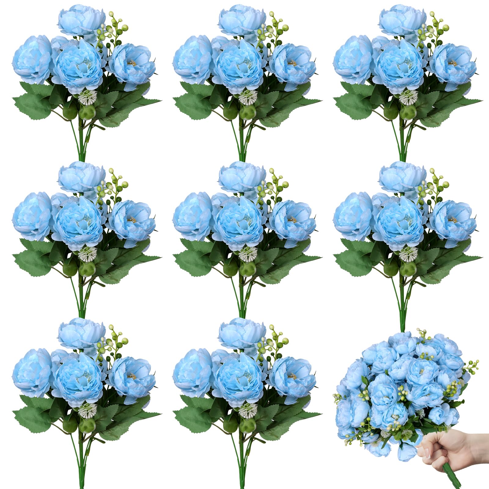 30% Off 8 Bundles Blue Artificial Peonies