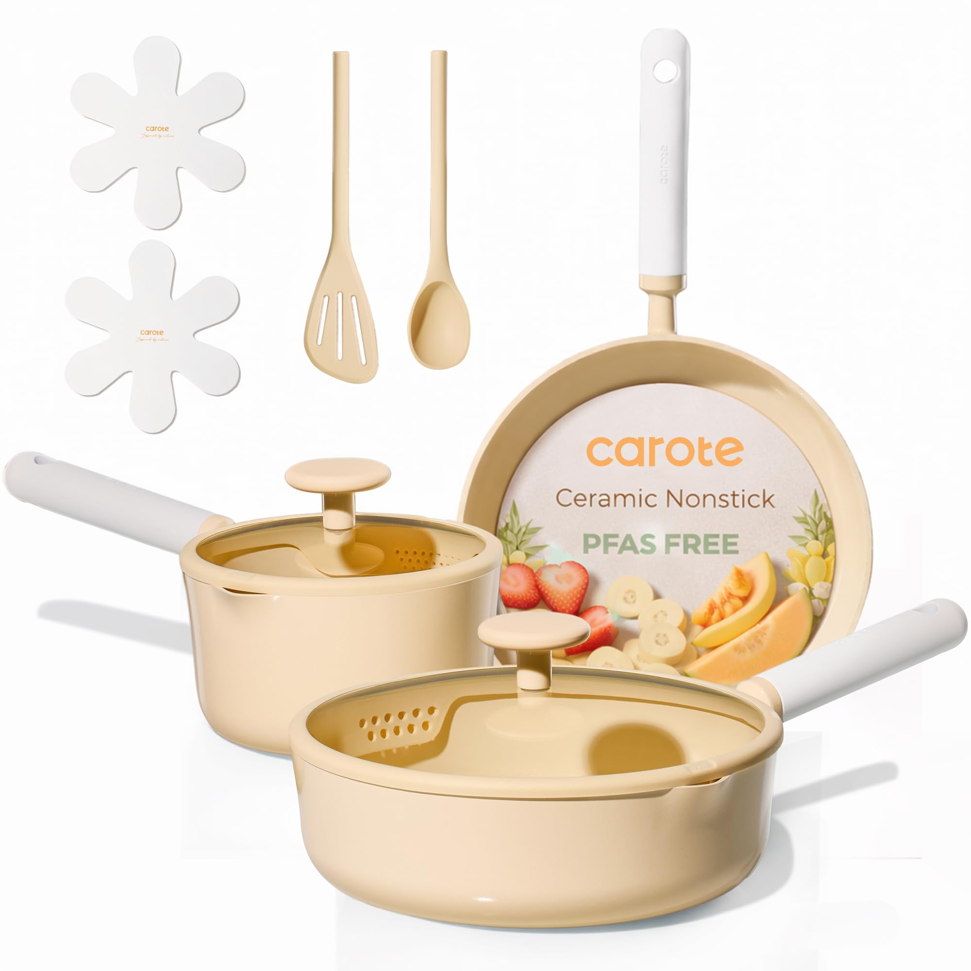 75% Off CAROTE 9pc Nonstick Ceramic Cookware Set, Yellow