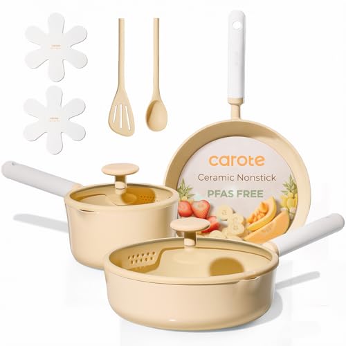 75% Off CAROTE 9pc Nonstick Ceramic Cookware Set, Yellow - Image 2