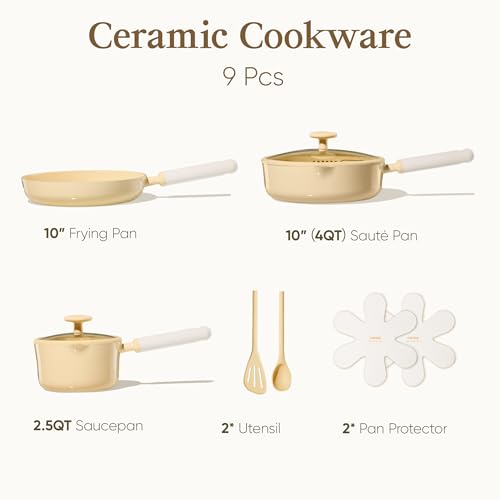 75% Off CAROTE 9pc Nonstick Ceramic Cookware Set, Yellow - Image 3
