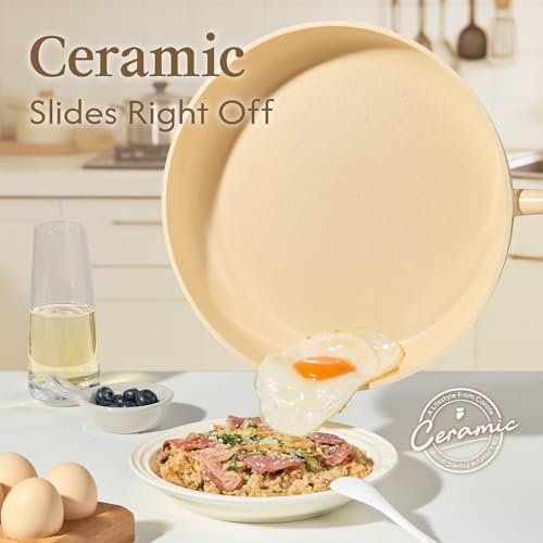 75% Off CAROTE 9pc Nonstick Ceramic Cookware Set, Yellow - Image 4