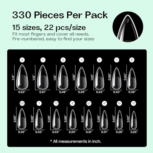 330pcs Medium Stiletto Nails – 15 Sizes, Pre-Filed - Image 8
