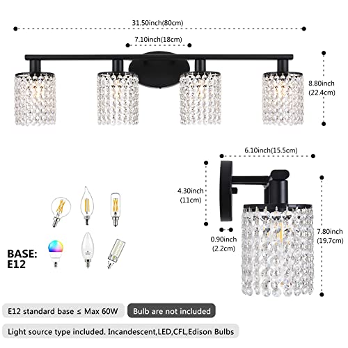 Save on Luburs 4-Light Crystal Black Vanity Light - Image 3
