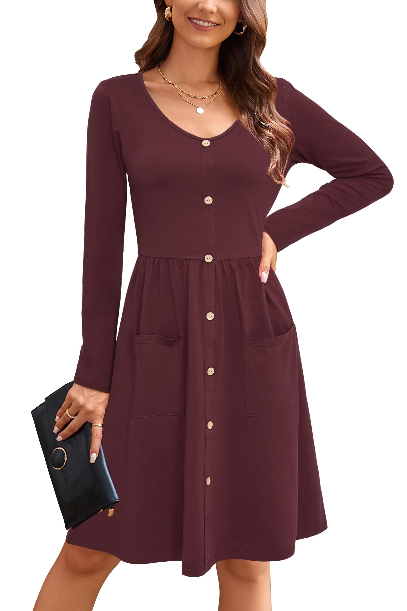 OUGES Midi Dress with Pockets – Great Deal at $8.55