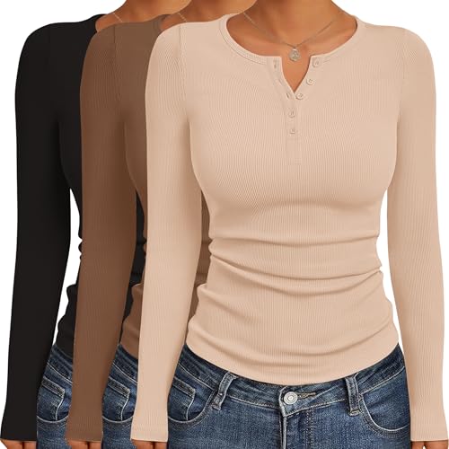 50% OFF Ekouaer Women's 3-Pack Long Sleeve Henley Shirts - Image 2