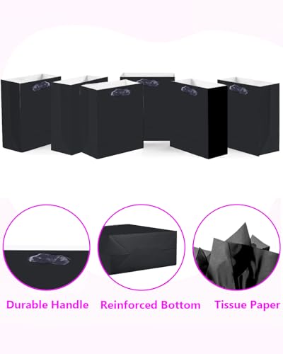 50% Off 48-Pack Deep Black Gift Bags with Tissue Paper - Image 4