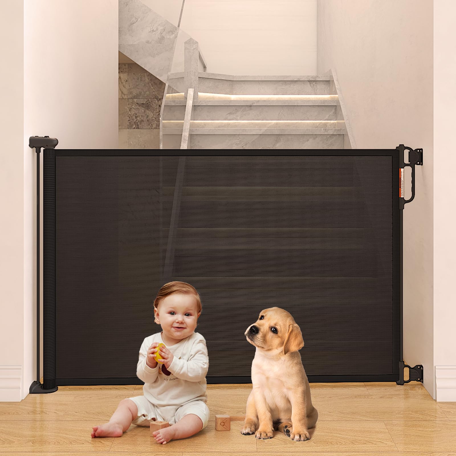 Retractable Baby Gate, Momcozy Extra Wide Mesh Baby Gates for Stairs Pet Dog Gate for Doorways
