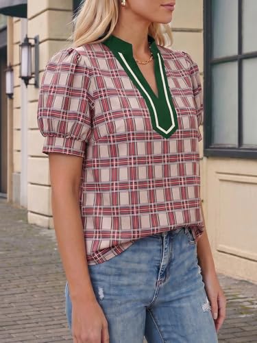 50% Off Tankaneo Women's Puff Sleeve Plaid Blouse - Image 4