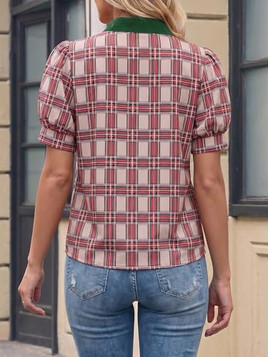 50% Off Tankaneo Women's Puff Sleeve Plaid Blouse - Image 6