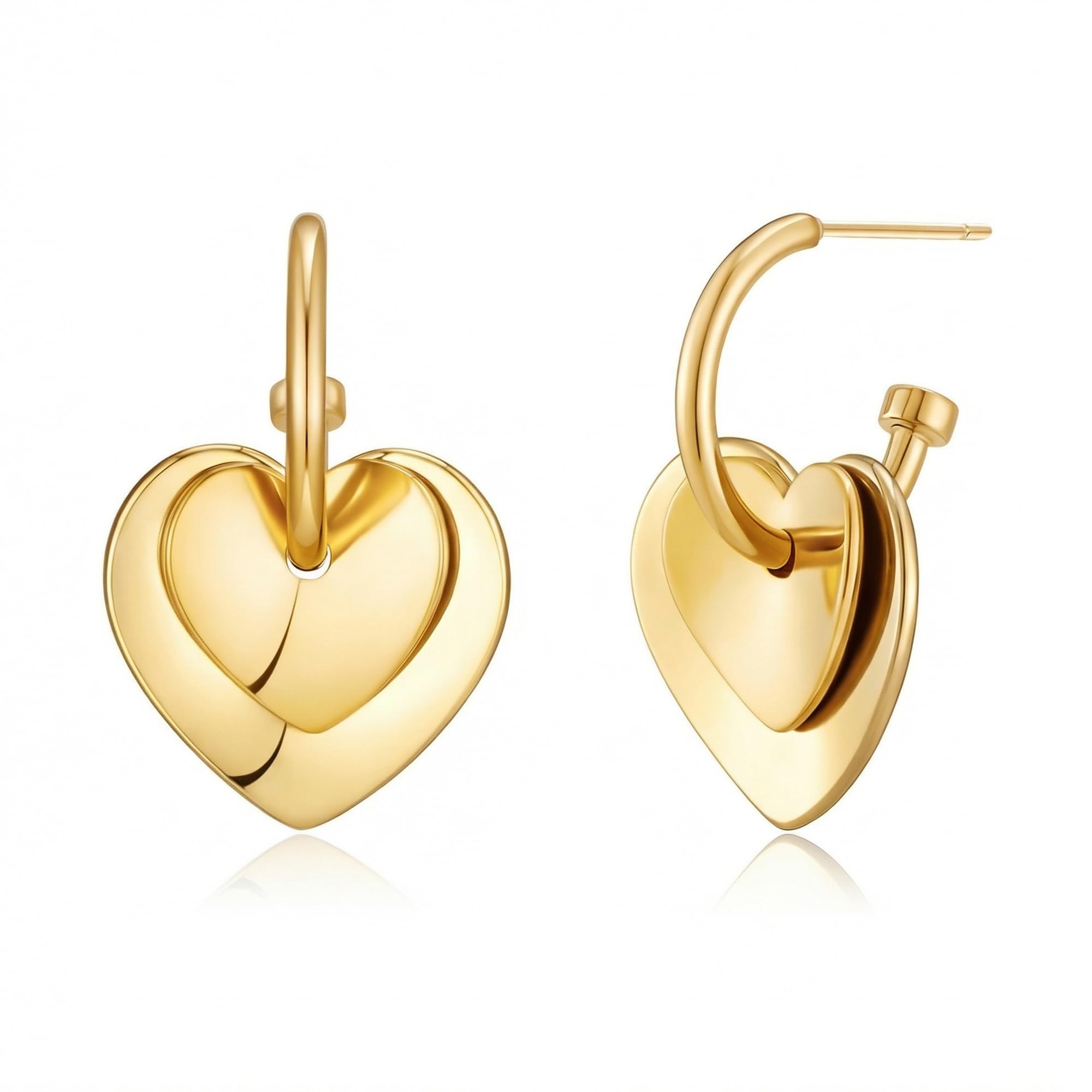 50% Off FAMARINE Gold Heart Hoop Earrings for Women - Image 1