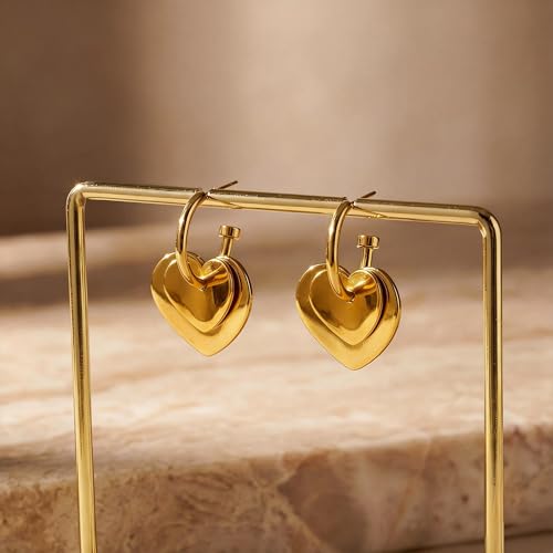 50% Off FAMARINE Gold Heart Hoop Earrings for Women - Image 7