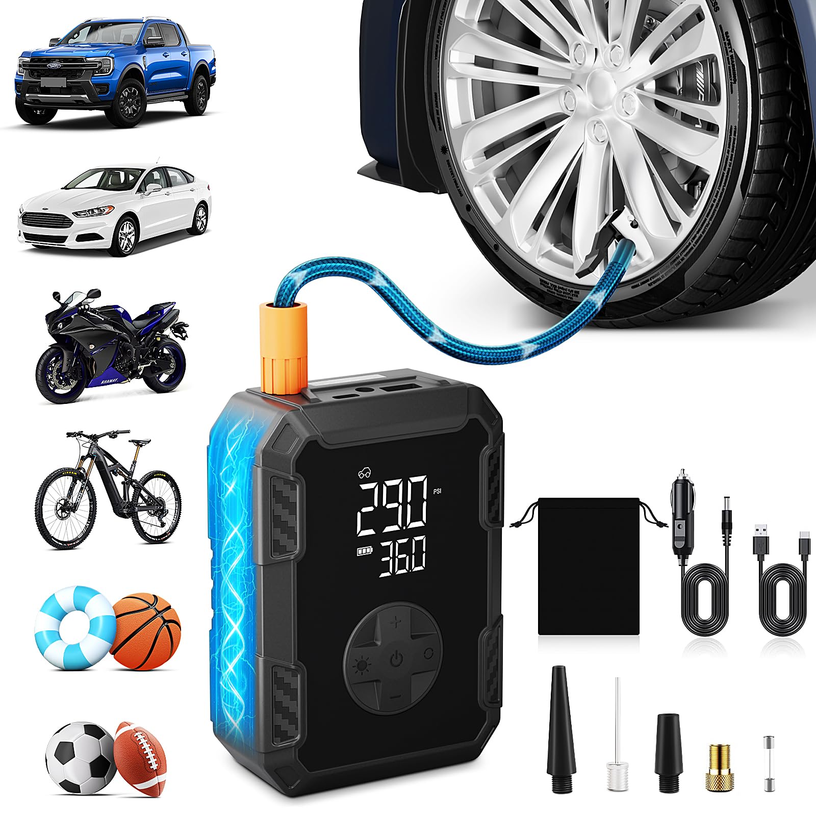 50% Off Tire Inflator - Wireless Dual Power, Auto Shut-Off