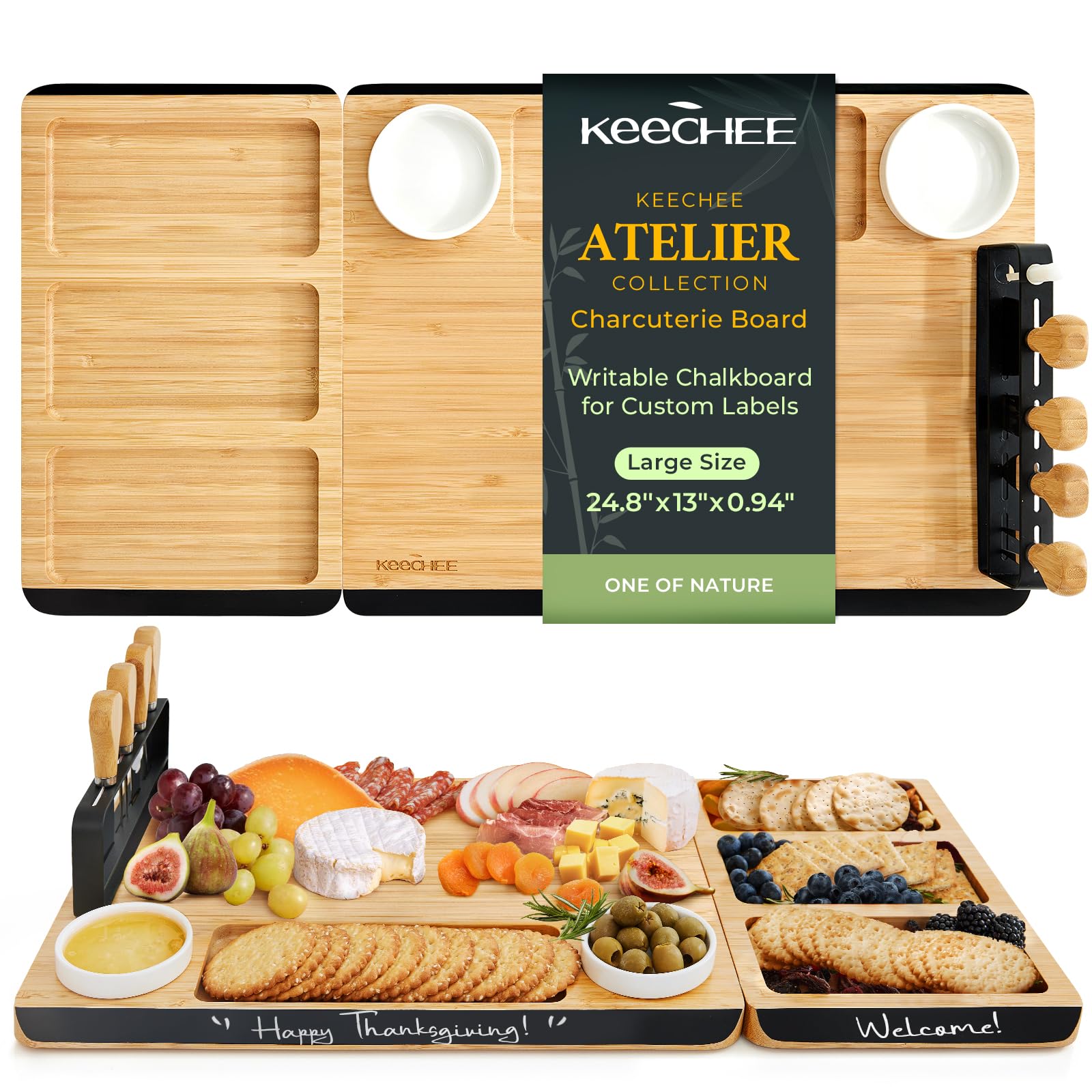50% Off Keechee Bamboo Charcuterie Board Set with Chalkboard Edge - Image 1