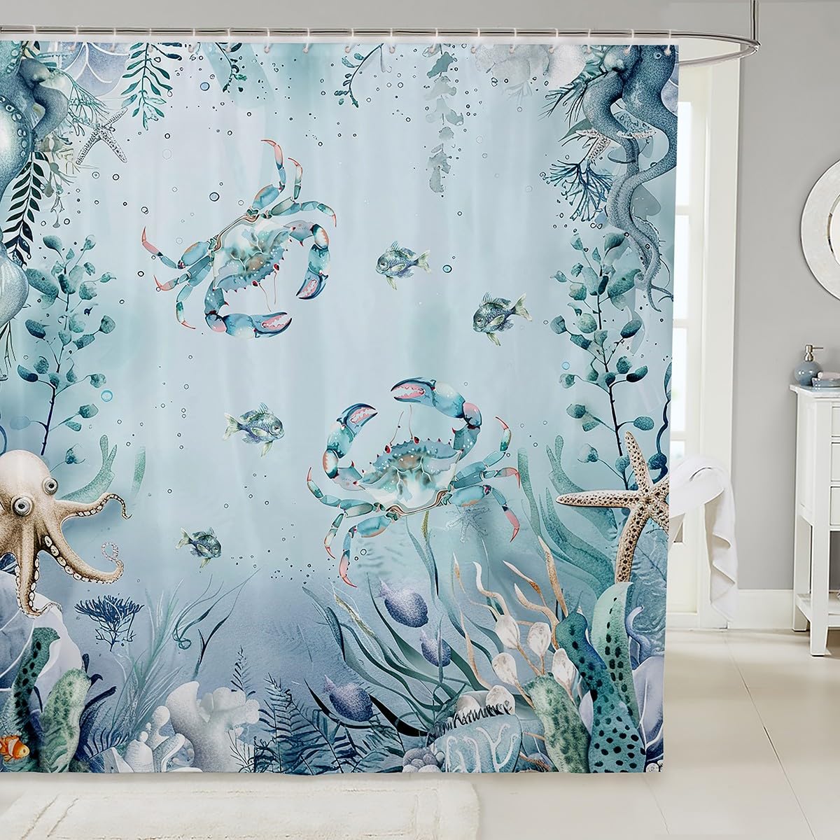 50% Off Coastal Blue Crab Shower Curtain - $11.87 - Image 1