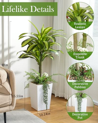 Save 50% on 4ft Artificial Dracaena Tree with White Pot - Image 4
