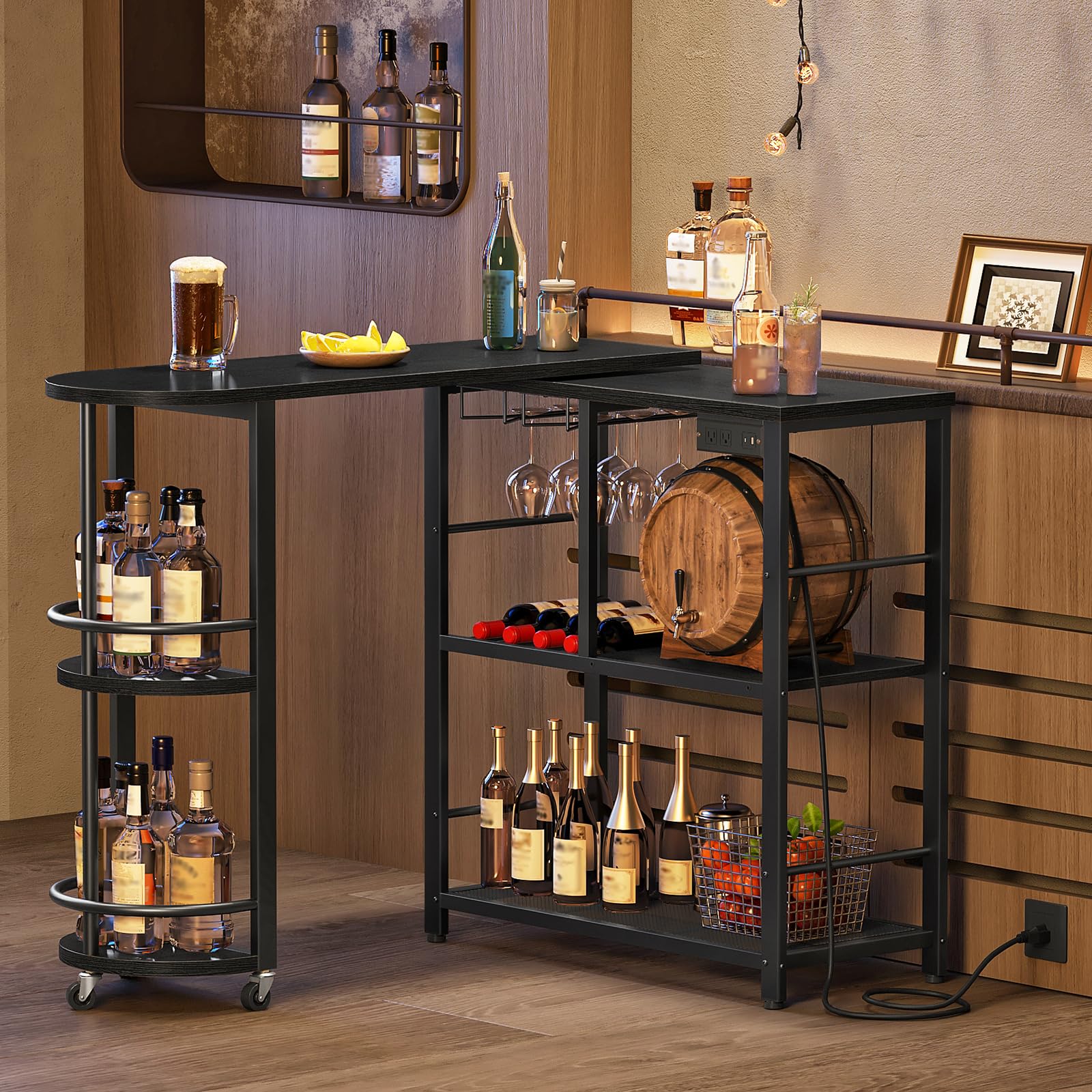 31% Off HOOBRO L-Shaped Home Bar with Charging Station