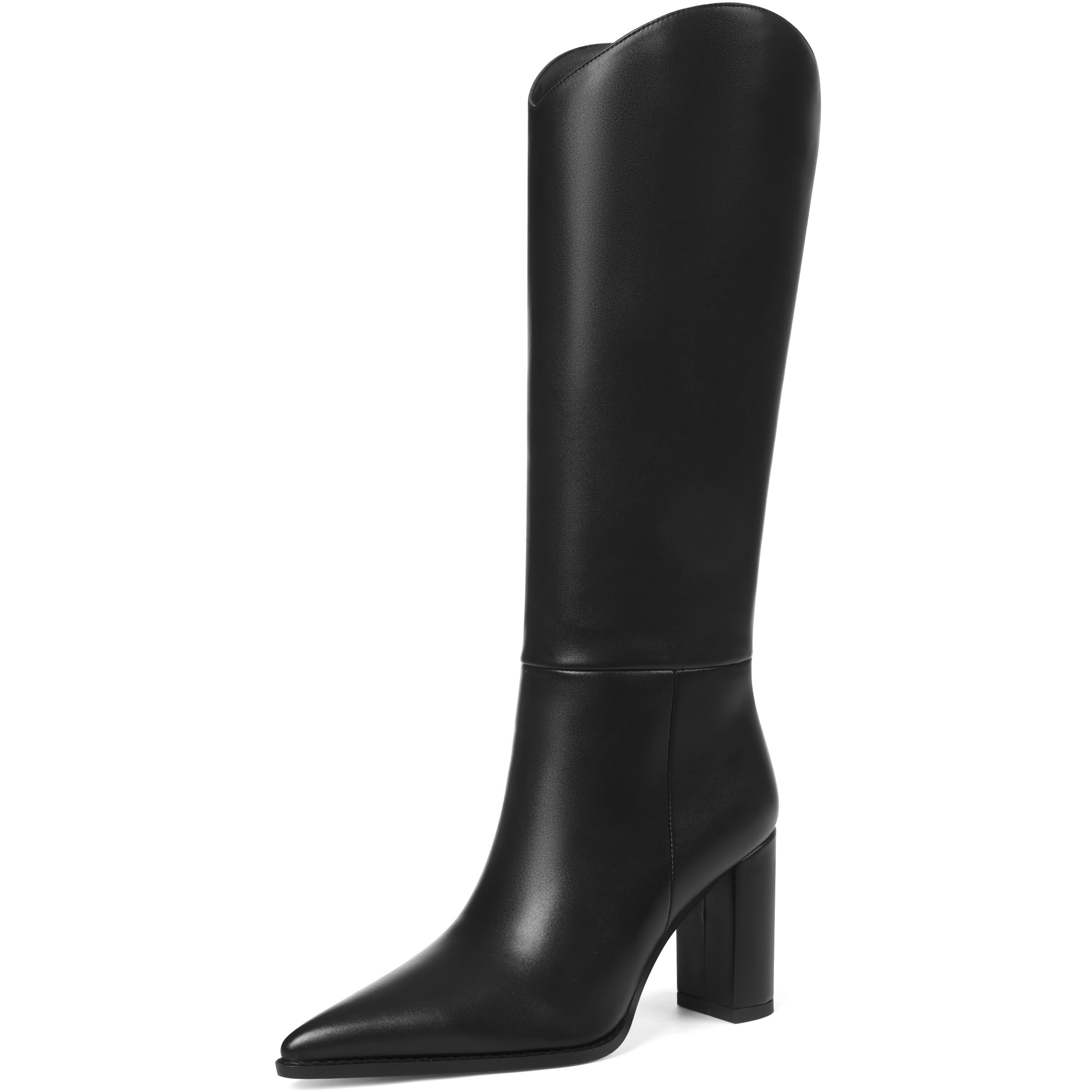 Women's Wide Calf Knee High Boots with Chunky Heel
