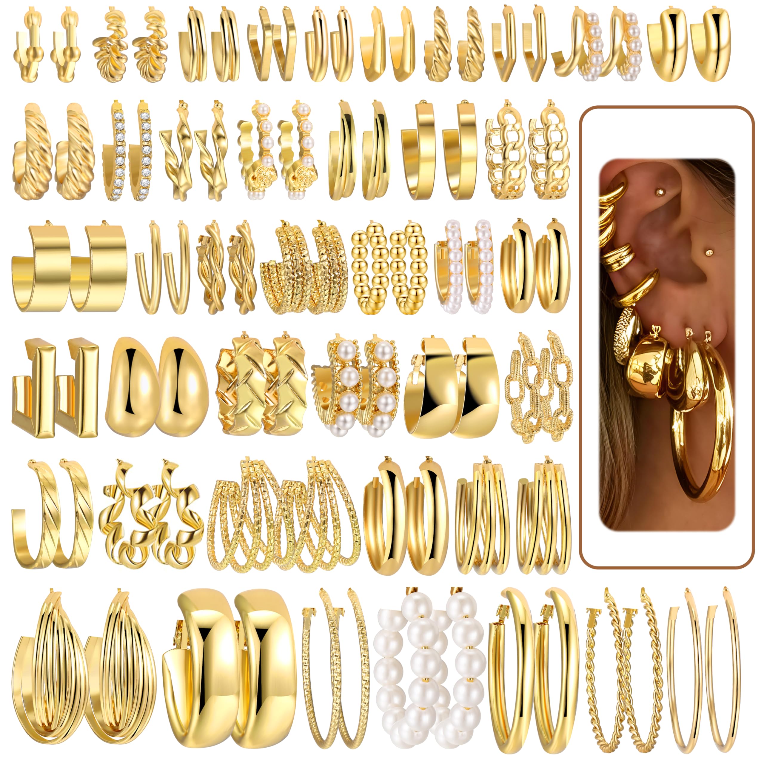 42 Pairs Gold Hoop Earrings Set for Women - Code: 88D4N5WL - Image 1