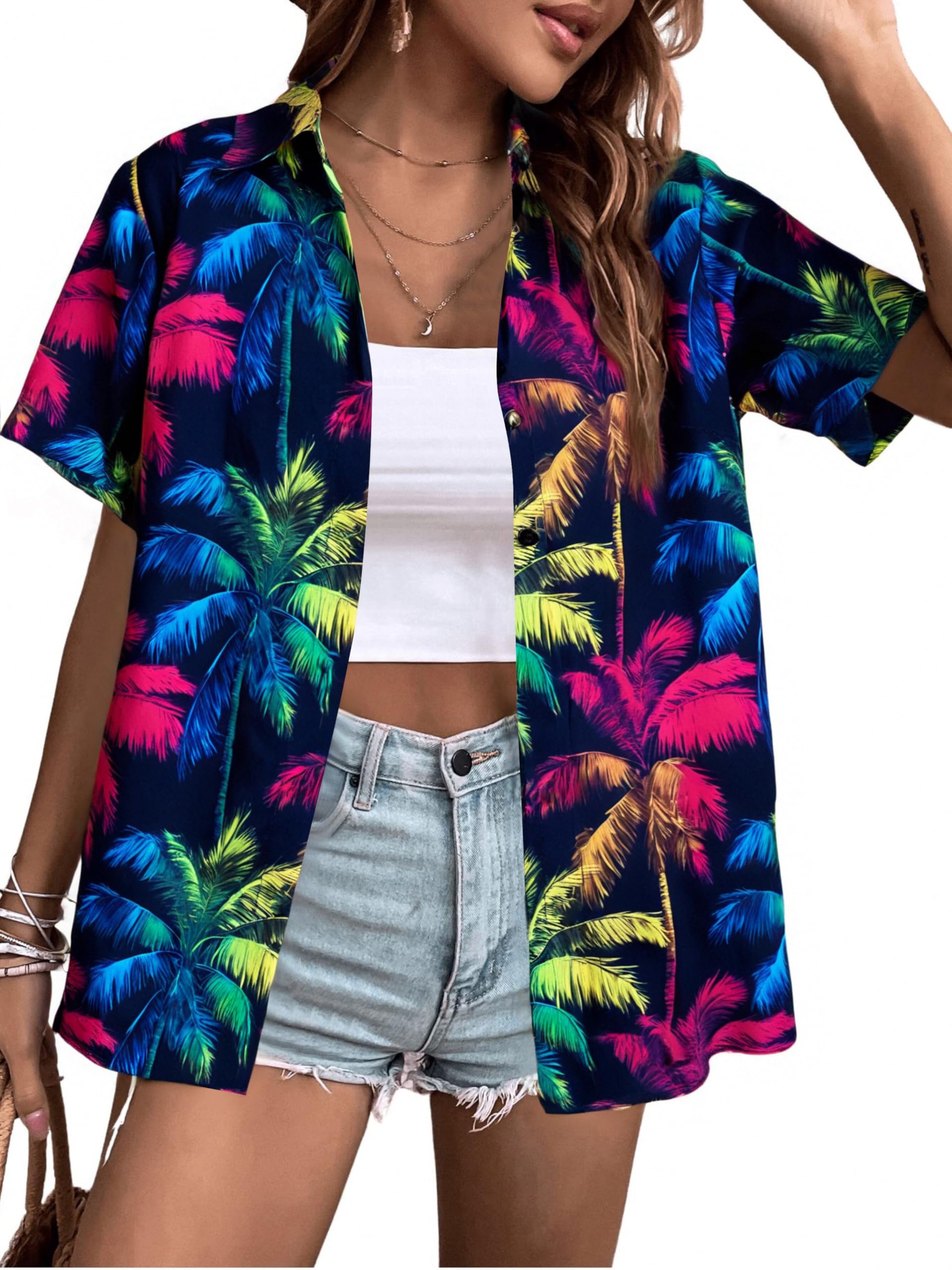 Button Down Hawaiian Shirt for Women at ASPEMPDB Code - Image 1