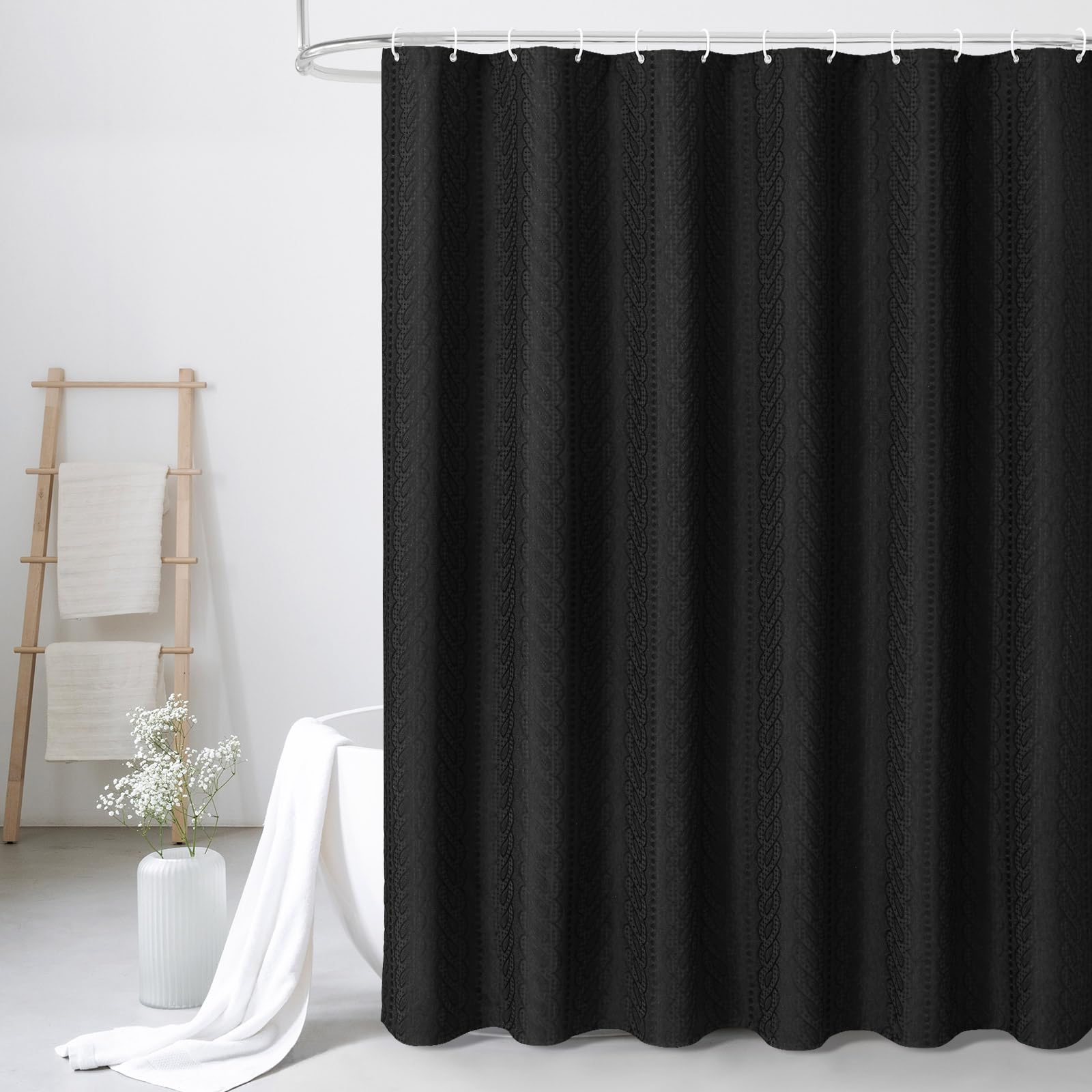 50% Off Heavy Duty Fabric Shower Curtain Set with Hooks - Image 1