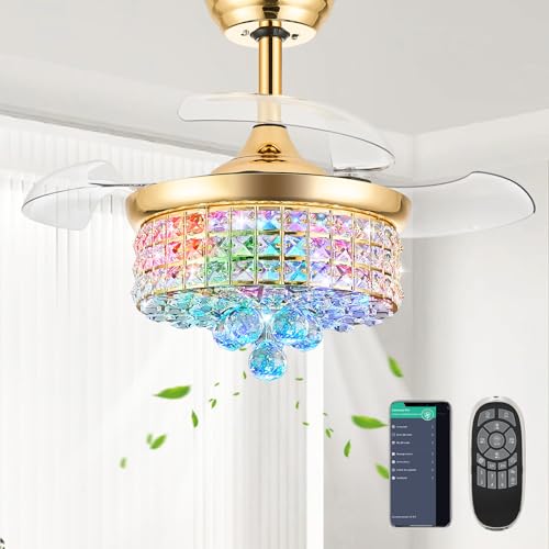 45% Off 30" Retractable Crystal Ceiling Fan with Light - Image 2