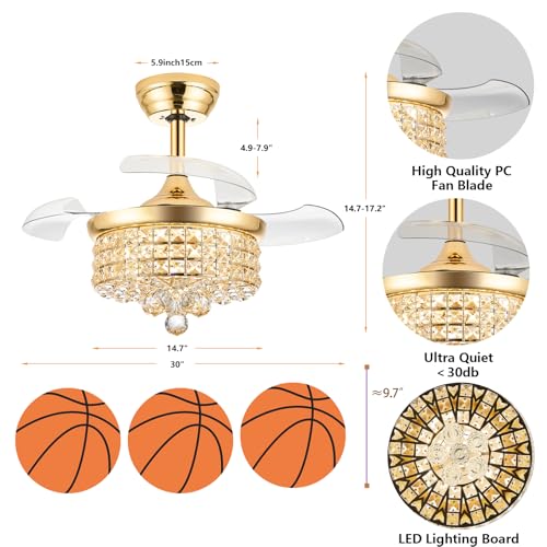 45% Off 30" Retractable Crystal Ceiling Fan with Light - Image 4