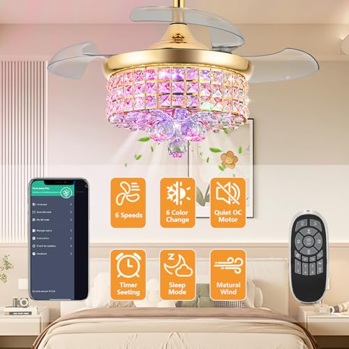 45% Off 30" Retractable Crystal Ceiling Fan with Light - Image 5