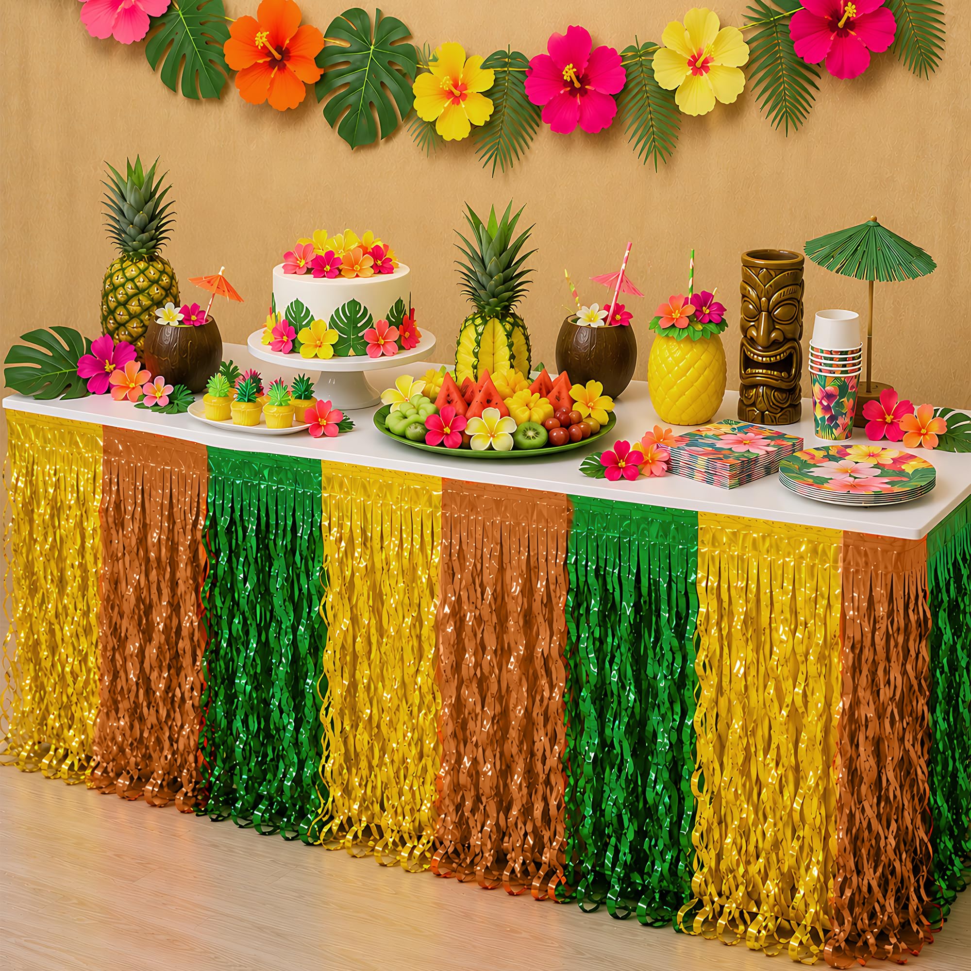 Save on 2-Pack Hawaiian Table Skirts for Luau Party - Image 1