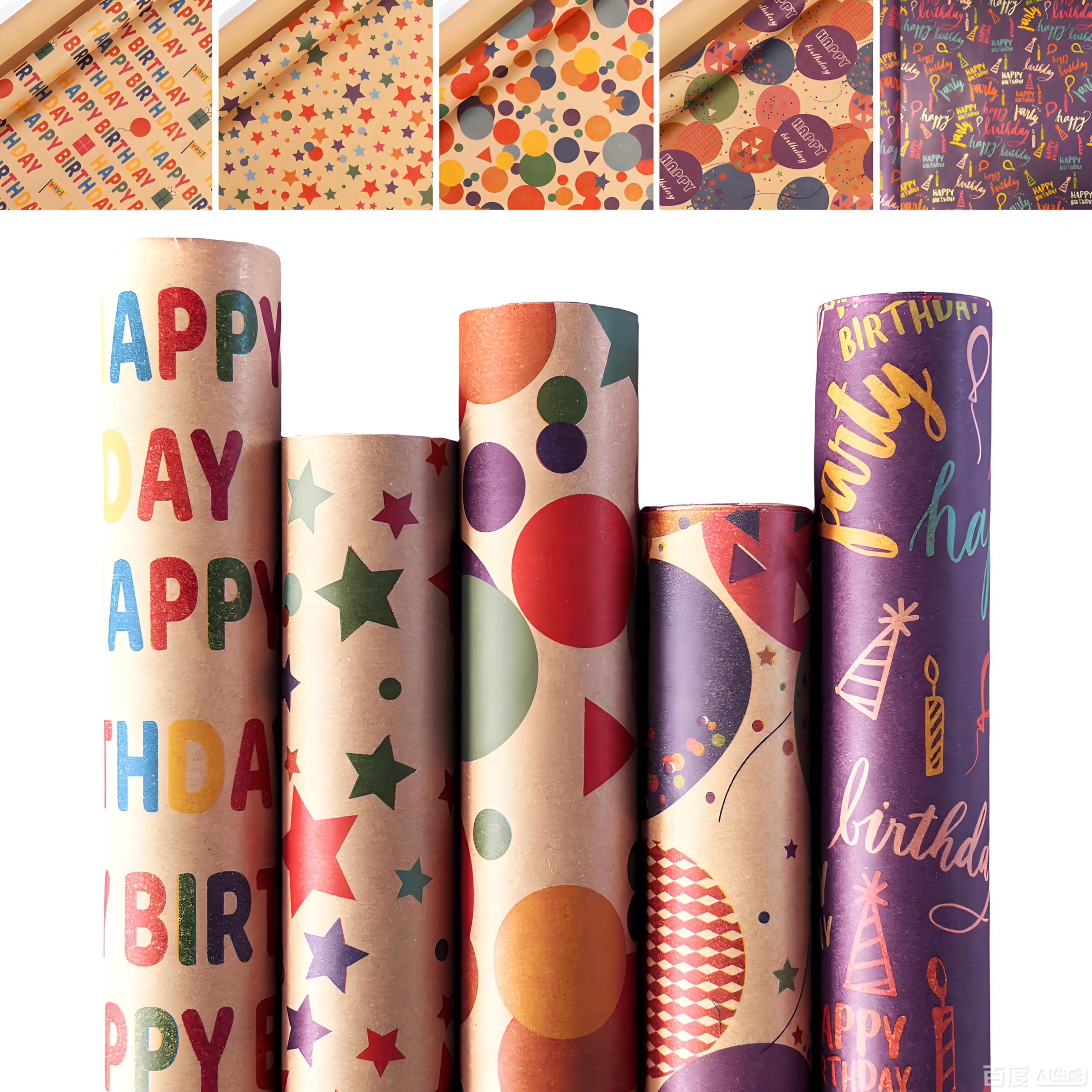 50% OFF Homelyhi 5 Rolls Birthday Wrapping Paper Set - Image 1
