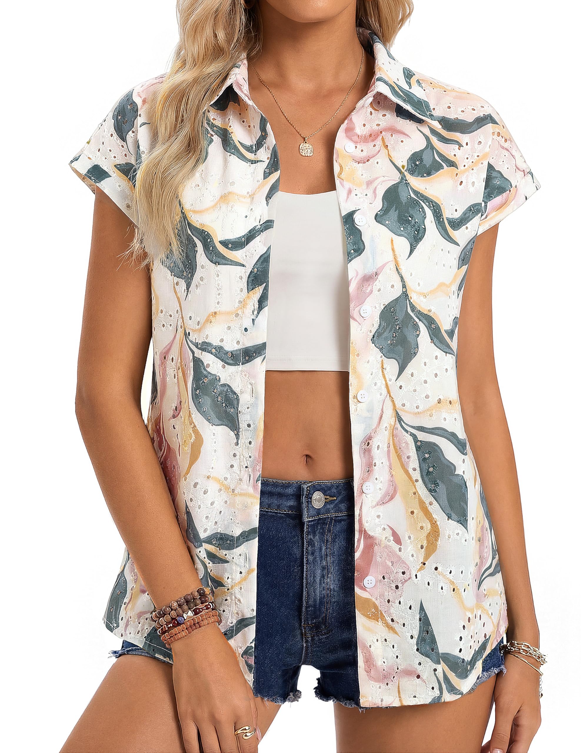 50% Off GRACE KARIN Floral Eyelet Spring Summer Top - Image 1