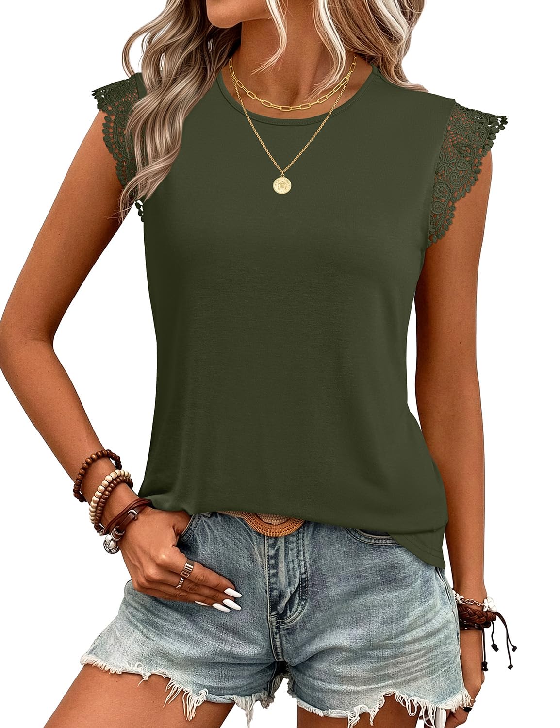 50% Off: JUSTFASHIONNOW Women's Lace Trim Cap Sleeve Blouse - Image 1