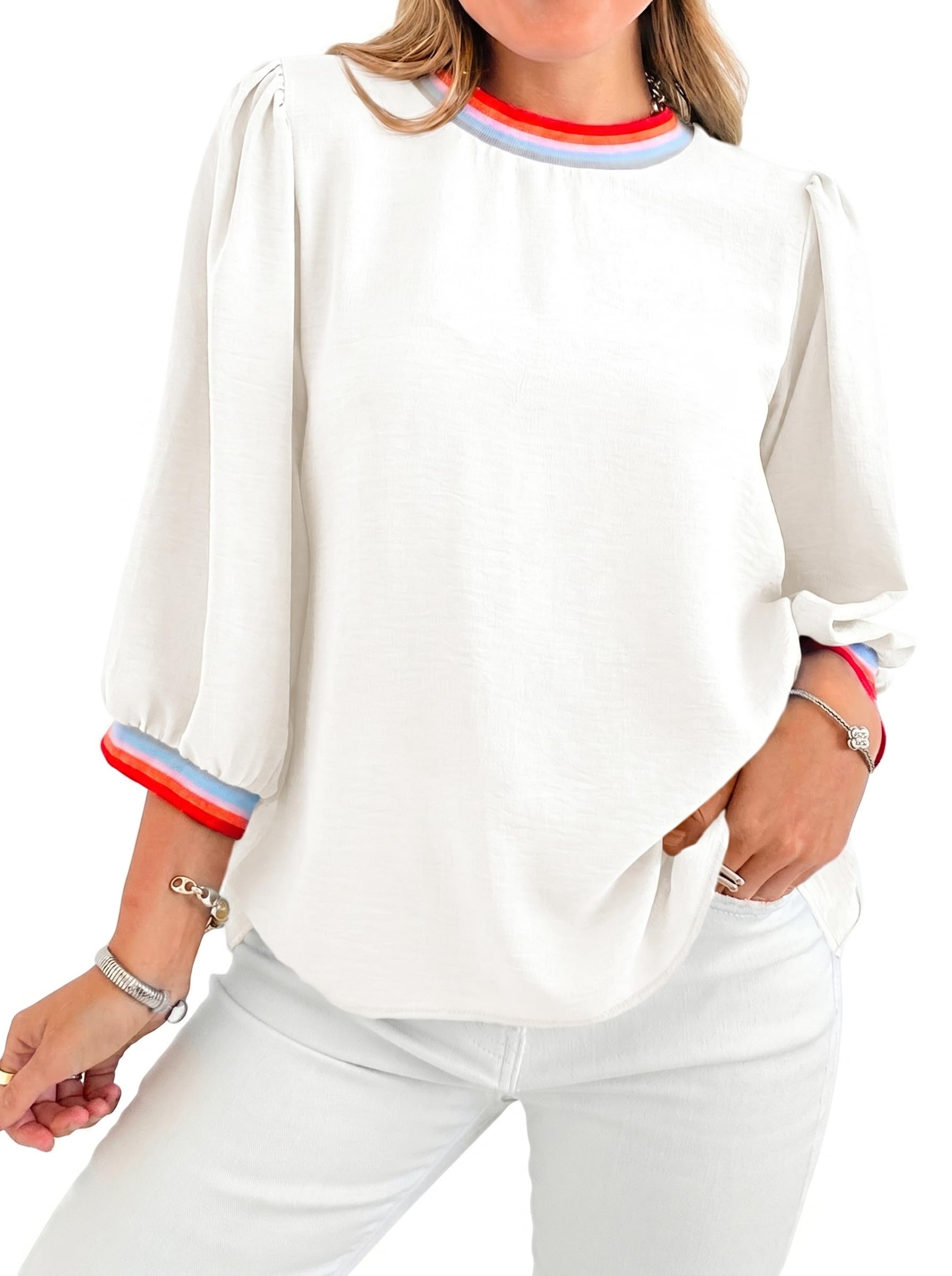 50% Off Tankaneo Women's 3/4 Sleeve Puff Blouse