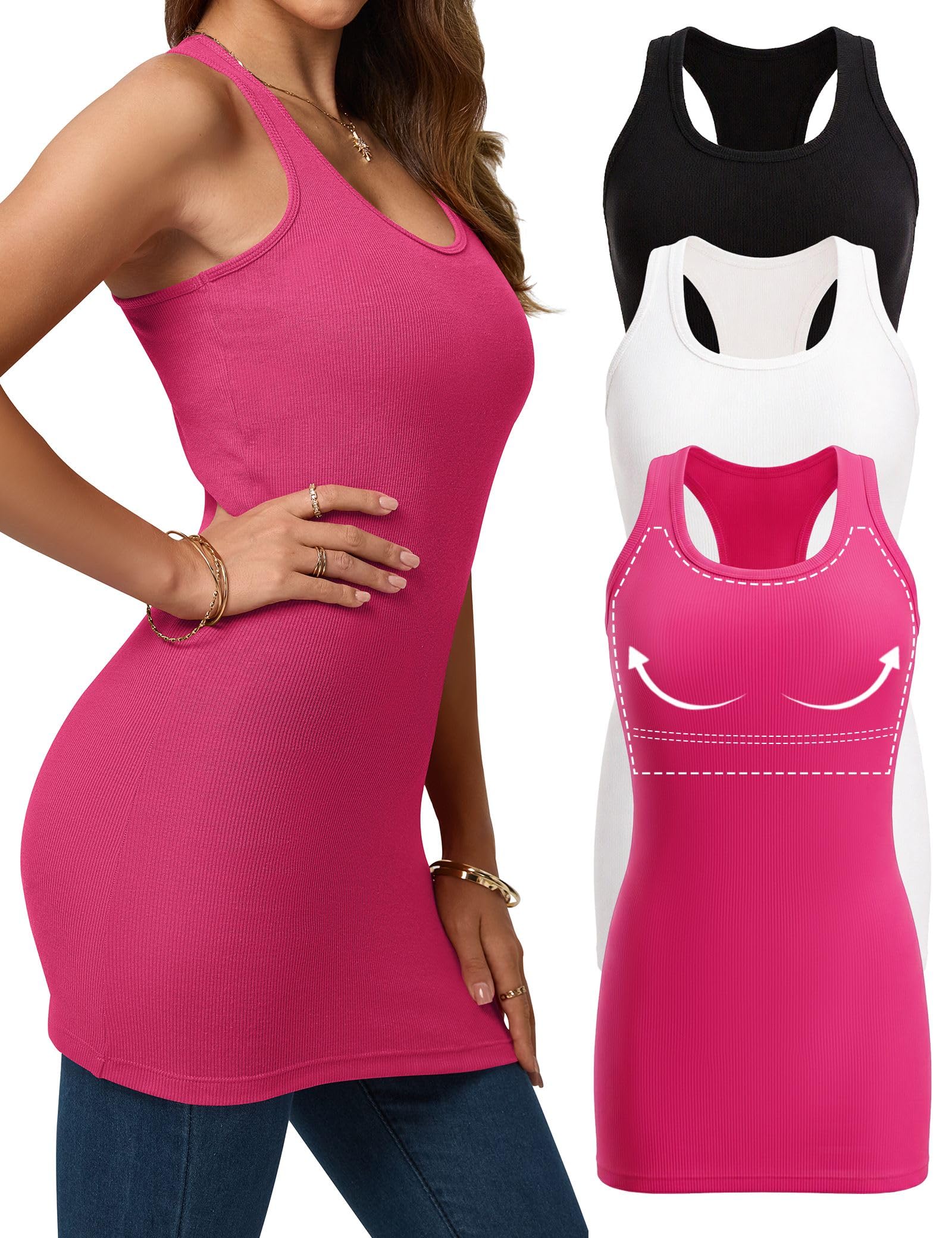40% Off 3 Pack Extra Long Tank Tops with Shelf Bras