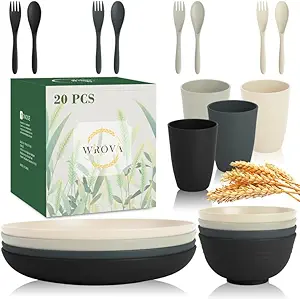 Wrova 20-Piece Wheat Straw Dinnerware Set – Great Value - Image 1