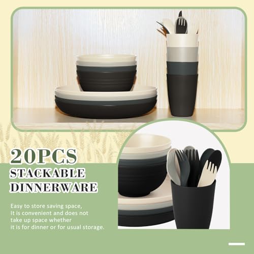 Wrova 20-Piece Wheat Straw Dinnerware Set – Great Value - Image 4