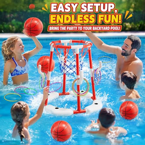 53% Off 3-in-1 Pool Basketball Hoop & Ring Toss Game Set - Image 3